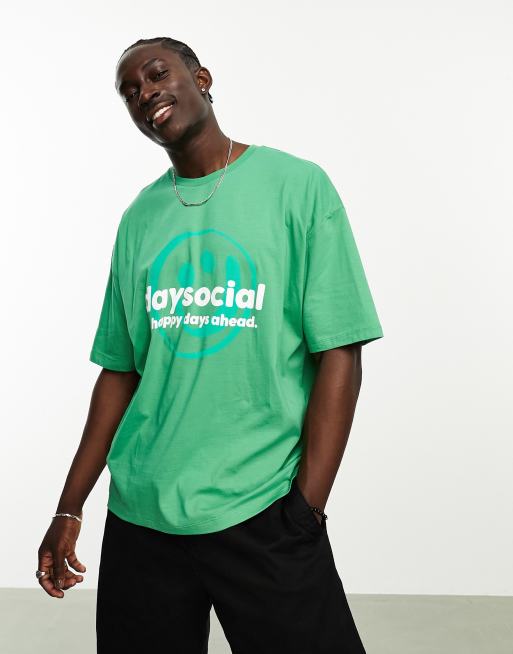 ASOS Daysocial oversized T-shirt in green with logo front print | ASOS