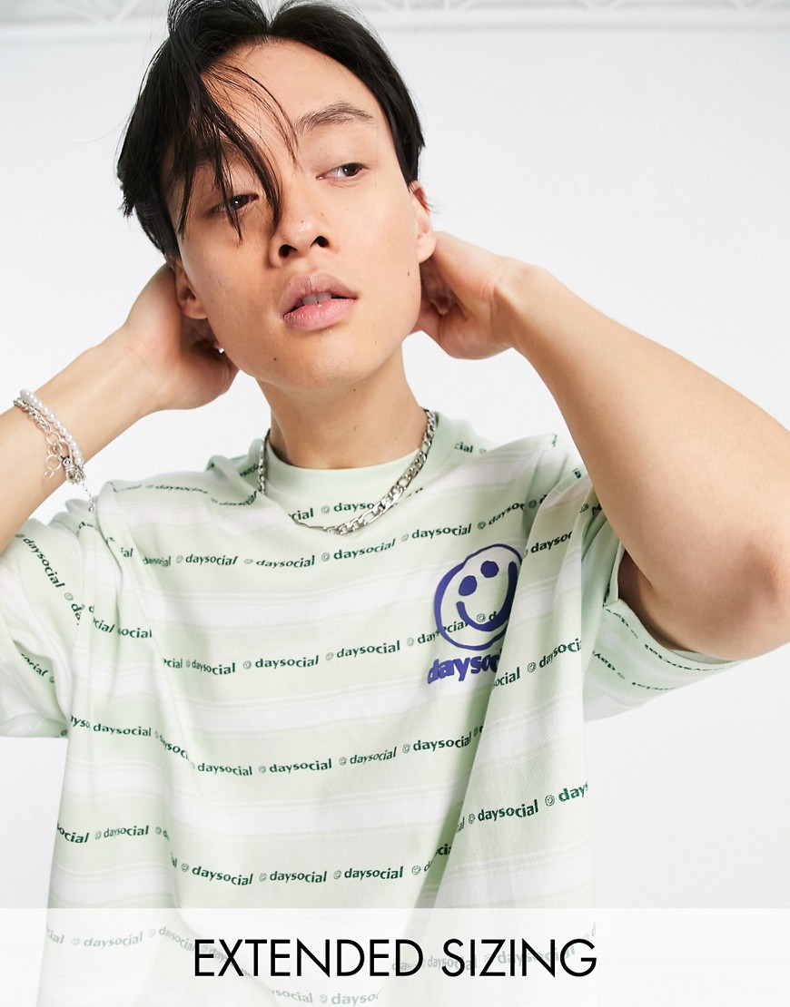 ASOS Daysocial oversized t-shirt in pique jersey with all over print logo stripe in light green
