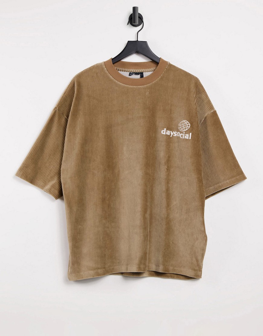 Asos Day Social Asos Daysocial Oversized T-shirt In Tan Cord With Logo-brown