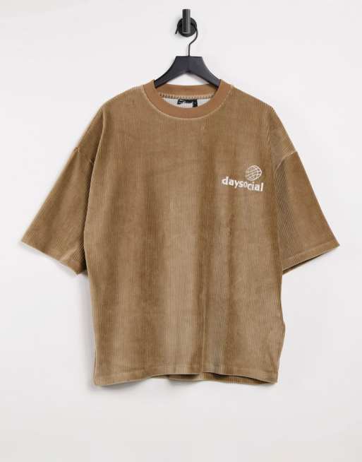 ASOS Daysocial oversized t-shirt in tan cord with logo