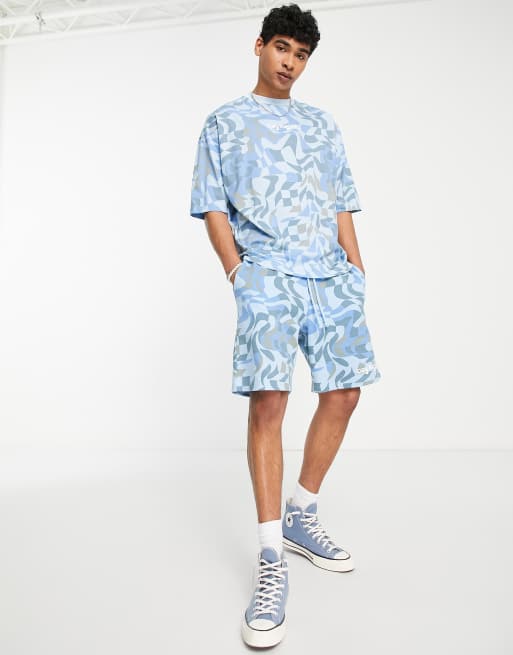 ASOS Daysocial - Oversized T-shirt med bølget ternet grafisk print i blåt - Del af sæt