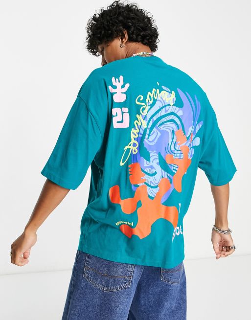 ASOS Daysocial - Oversized T-shirt met grote grafische print op de achterkant in fel blauwgroen