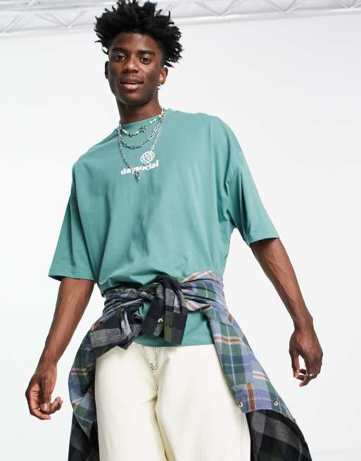 ASOS Daysocial - Oversized T-shirt met print op de borst in blauw
