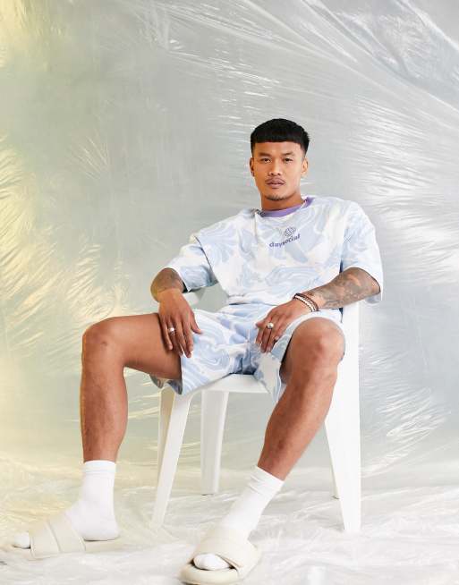 ASOS Daysocial oversized t-shirt with all over wave print in blue (part of a set)
