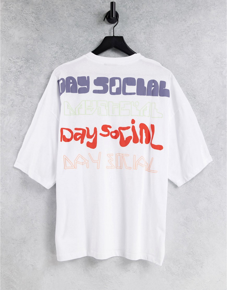 ASOS Daysocial oversized t-shirt with back logo prints in white