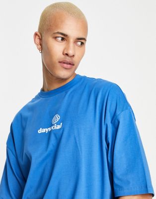 ASOS Daysocial oversized t-shirt with chest print in bright blue