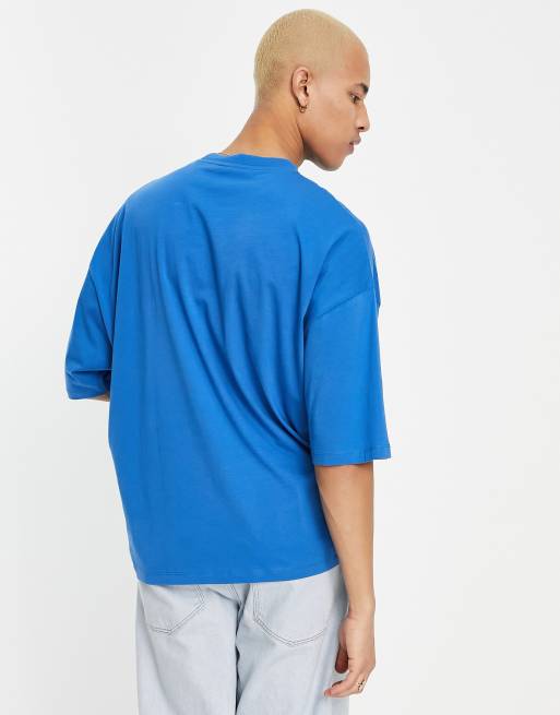 ASOS Daysocial oversized t-shirt with chest print in bright blue