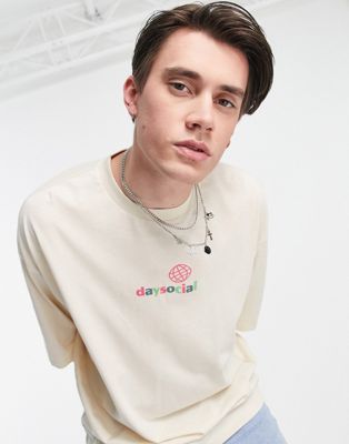 ASOS Daysocial oversized t-shirt with chest print in cream