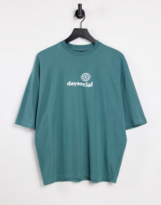 ASOS Daysocial oversized t-shirt with chest print in teal