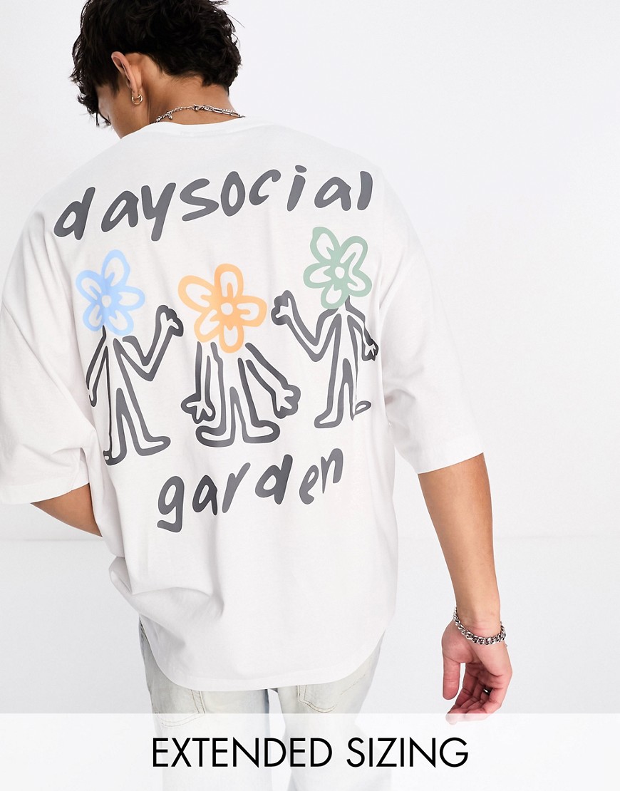 ASOS Daysocial oversized t-shirt with daysocial garden graphic back print in white