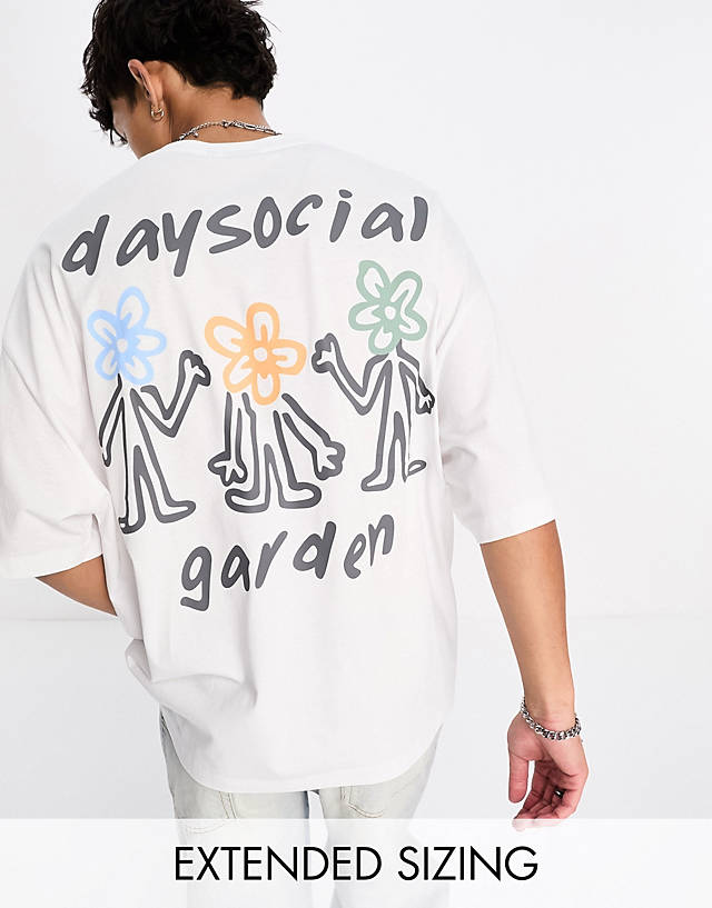 ASOS DESIGN - ASOS Daysocial oversized t-shirt with daysocial garden graphic back print in white