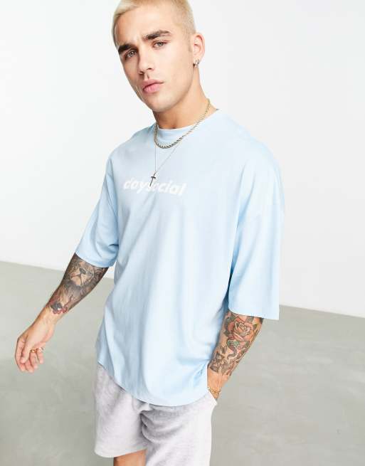 ASOS Dark Future oversized T-shirt with small logo chest print in slate blue