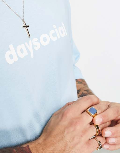 ASOS Daysocial oversized t-shirt with front logo print in blue | ASOS