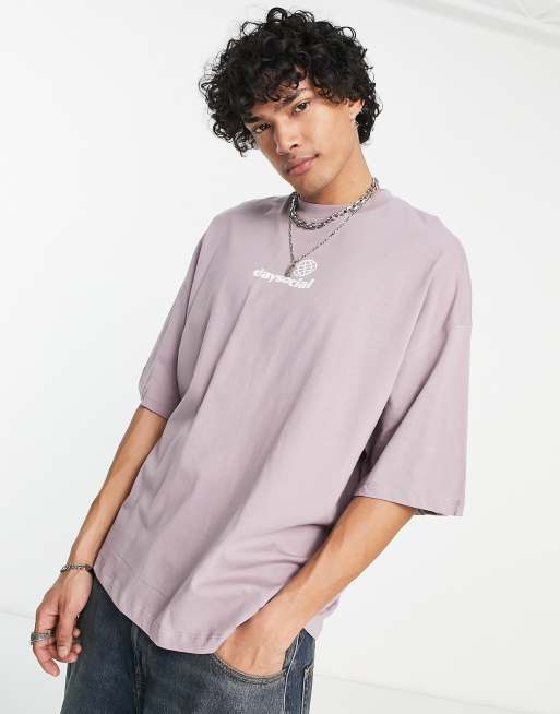 ASOS Daysocial oversized t-shirt with front logo print in mauve purple ...