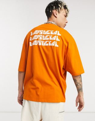 ASOS Daysocial oversized t-shirt with repeat back logo print in orange ...