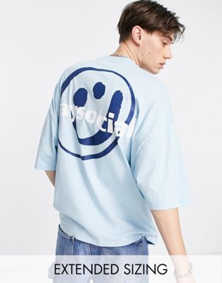 ASOS Daysocial oversized t-shirt with smile graphic print in blue
