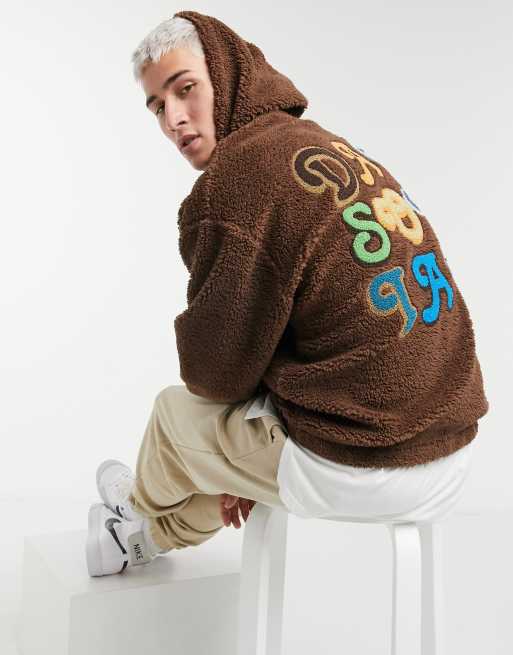 ASOS Daysocial oversized teddy borg hoodie with boucle back logo