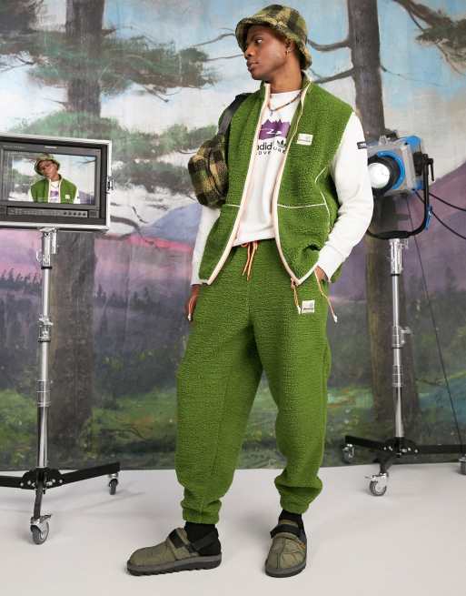 ASOS Daysocial oversized trackies in borg with logo patch in dark green (part of a set)