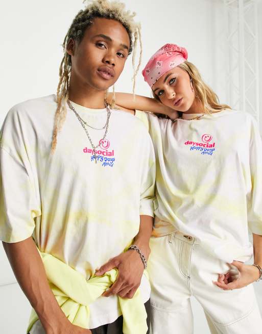 ASOS Daysocial - Oversized uniseks Tie-dye met logoprint in gele tie-dye