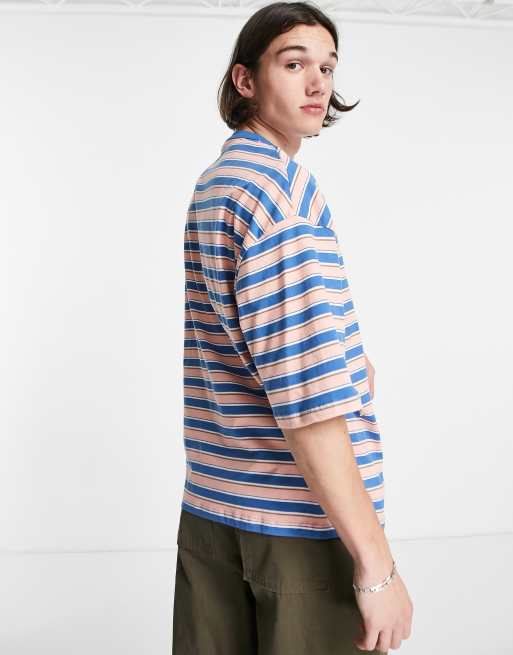 ASOS Daysocial – Persikofärgad, randig t-shirt i oversize med logga, 2 av 4