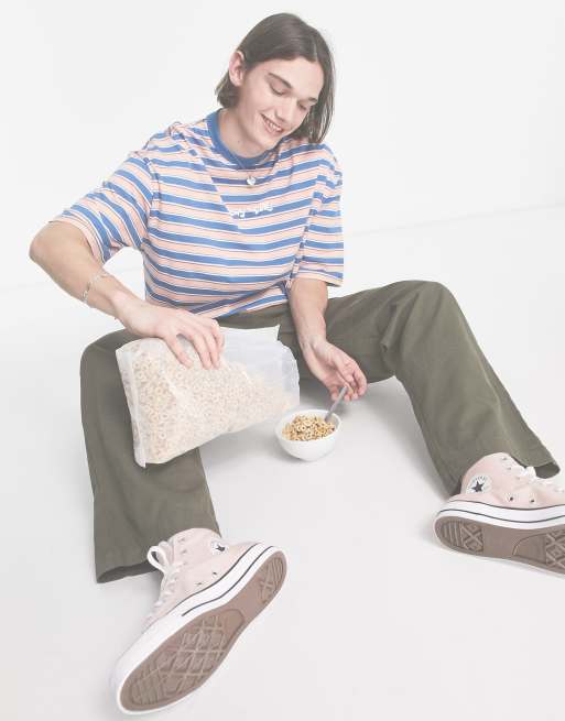 ASOS Daysocial – Persikofärgad, randig t-shirt i oversize med logga, 4 av 4