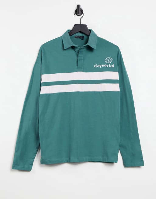ASOS Daysocial – Polo oversize w stylu rugby w kolorze morskim z nadrukowanym logo