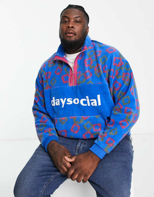 ASOS Daysocial quarter zip sweatshirt in fleece with all over logo