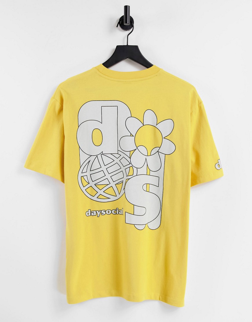 ASOS Daysocial relaxed heavyweight t-shirt with back graphic print in yellow