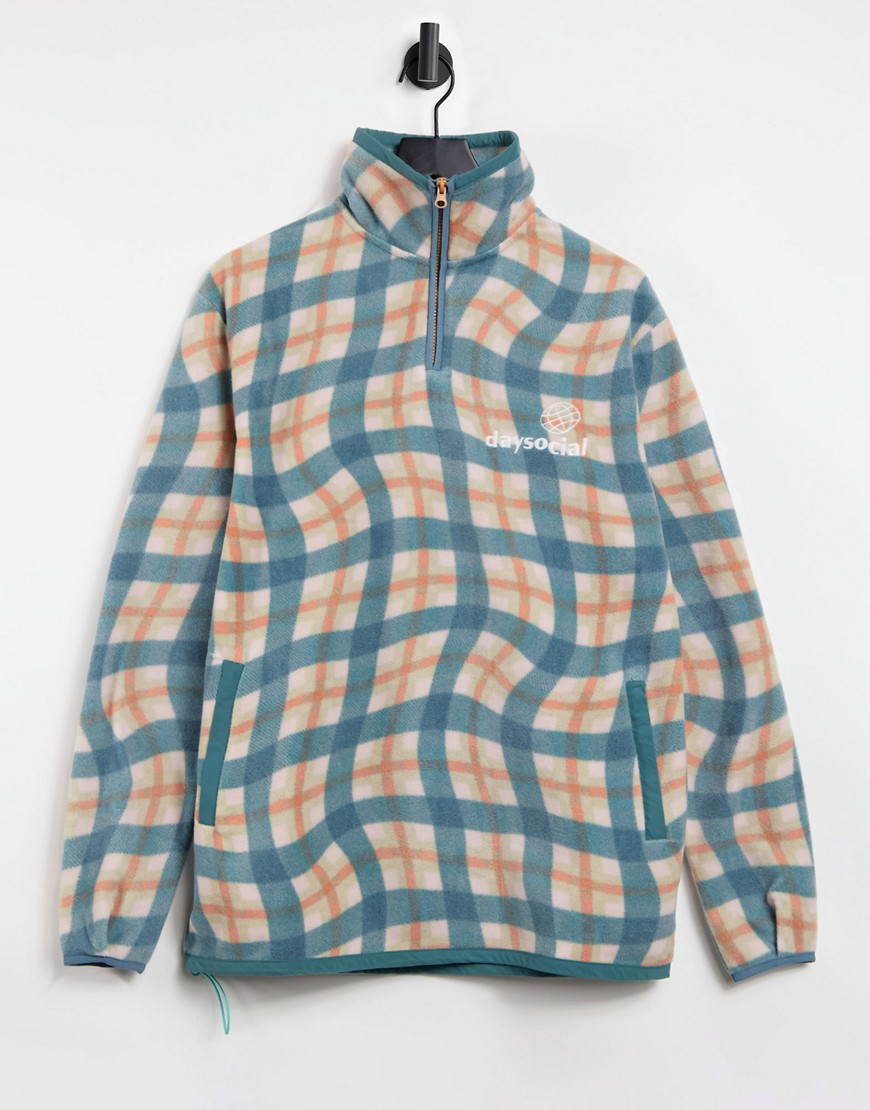 Asos Day Social Asos Daysocial Relaxed Hoodie In Polar Fleece With All Over Plaid Print-neutral