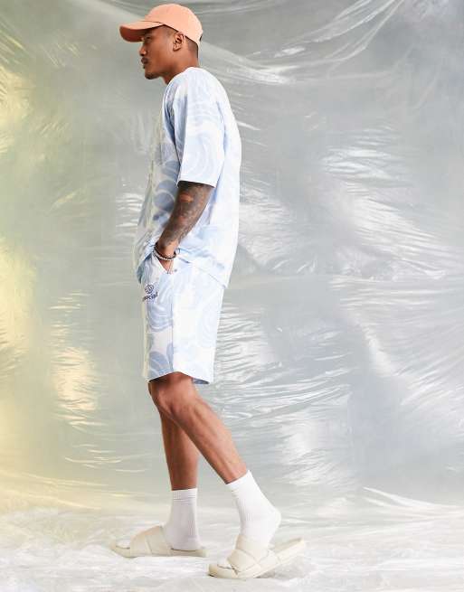 ASOS Daysocial relaxed shorts with all over wave print in blue (part of a set), 4 of 4