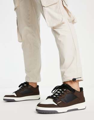 ASOS Daysocial retro trainers in brown and white with black laces