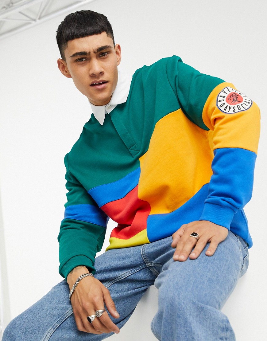 ASOS Daysocial - Ruimvallend rugby-sweatshirt in kleurvlakken-Multikleur