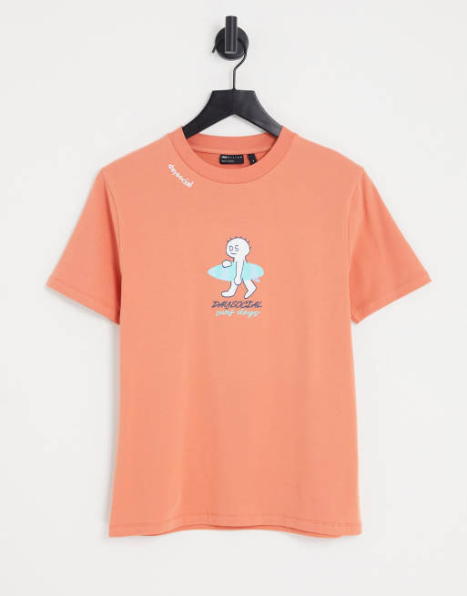 ASOS Daysocial – Schmales, kurz geschnittenes T-Shirt in Orange mit Surf-Grafikprint und Logostickerei