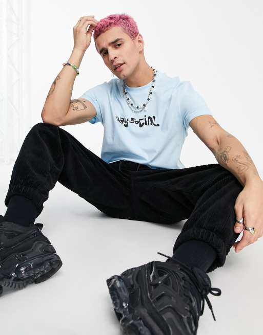 ASOS Daysocial - T-shirt blu cristallino con logo sul petto, 3 di 4
