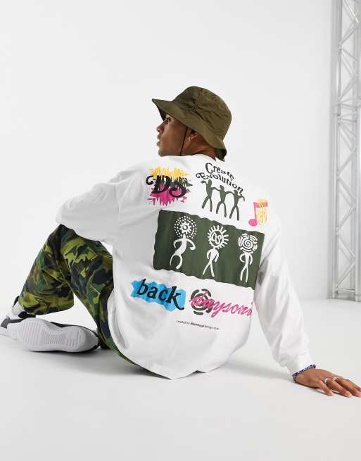 ASOS Daysocial - T-shirt oversize à manches longues et imprimés graphiques devant et au dos - Noir