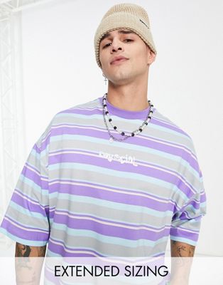 Homme - Daysocial - T-shirt oversize à rayures variées - Lilas
