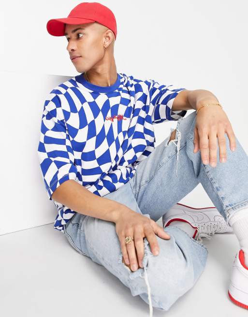 ASOS Daysocial - T-shirt oversize avec rayures effet déformé sur l'ensemble - Bleu