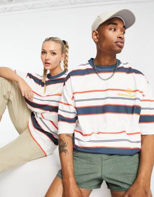 ASOS Daysocial - T-shirt oversize unisex con stampa a righe e logo ricamato bianca-Bianco T-shirt donna Bianco