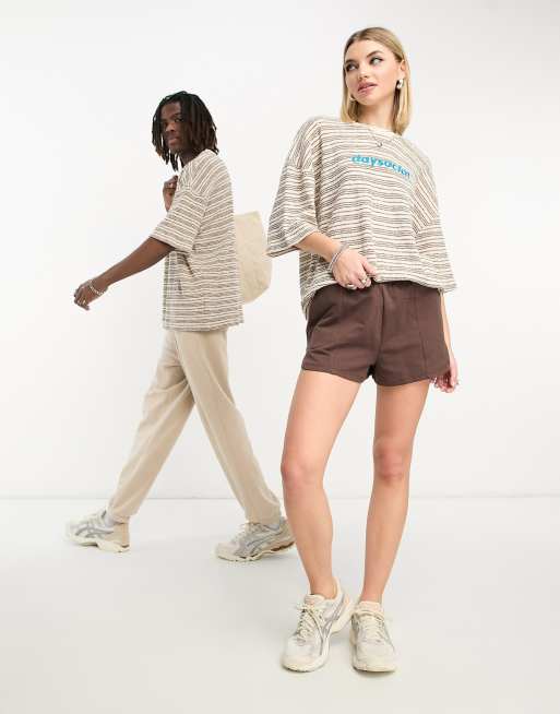 ASOS Daysocial - T-shirt oversize unisex testurizzata a righe multicolore