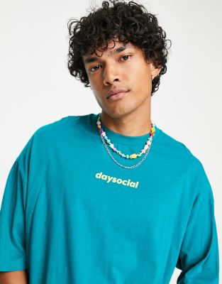 T-shirt oversize verde-azzurro chiaro con grafica grande stampata sul retro-Blu - ASOS DESIGN T-shirt donna  - immagine3