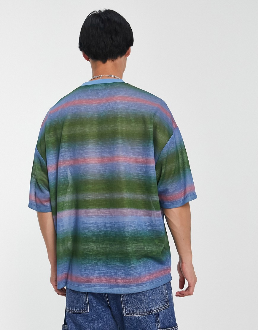 T-shirt oversize verde e blu con stampa a righe sfumate - ASOS DESIGN T-shirt donna  - immagine1