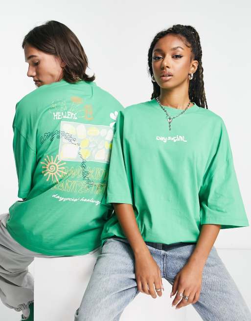 T-shirt Amplified Vert Jour - 100% Coton, Coupe Ample, Unisexe Adulte