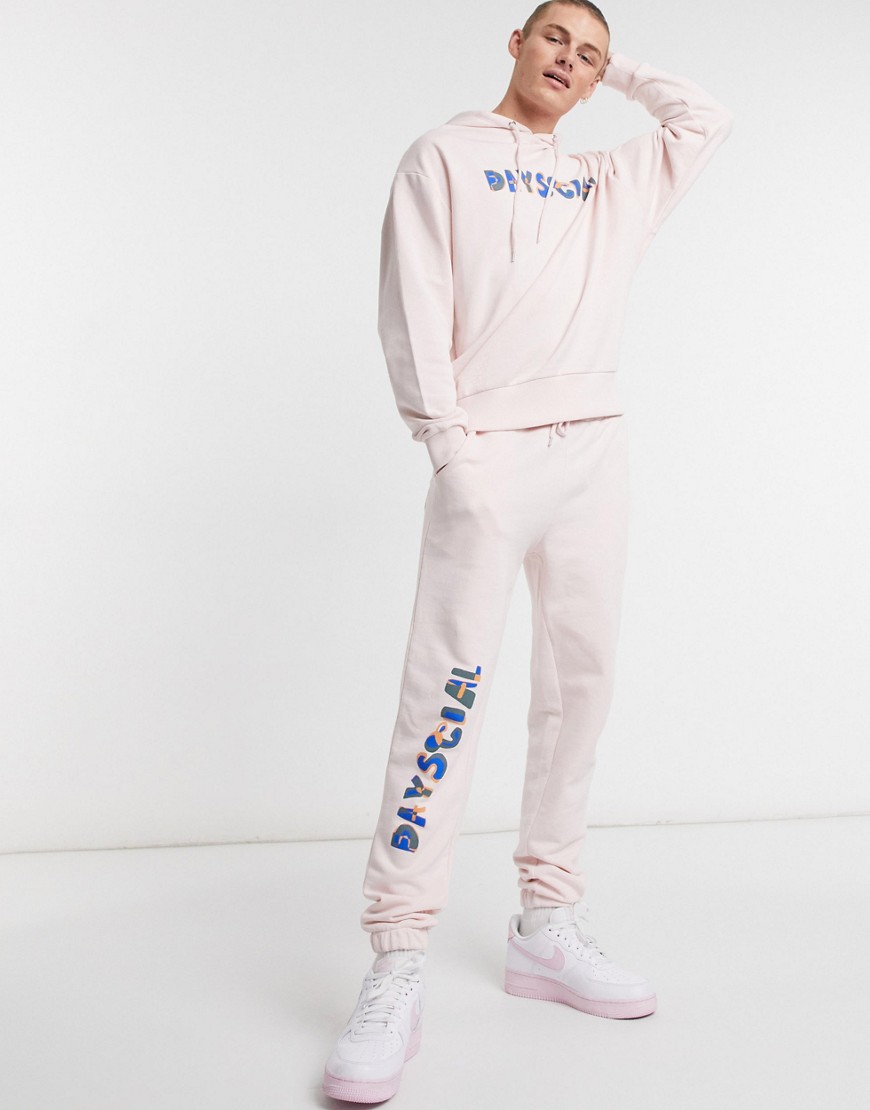 Asos Day Social Asos Daysocial Tapered Sweatpants Set With Logo Print In Light Pink