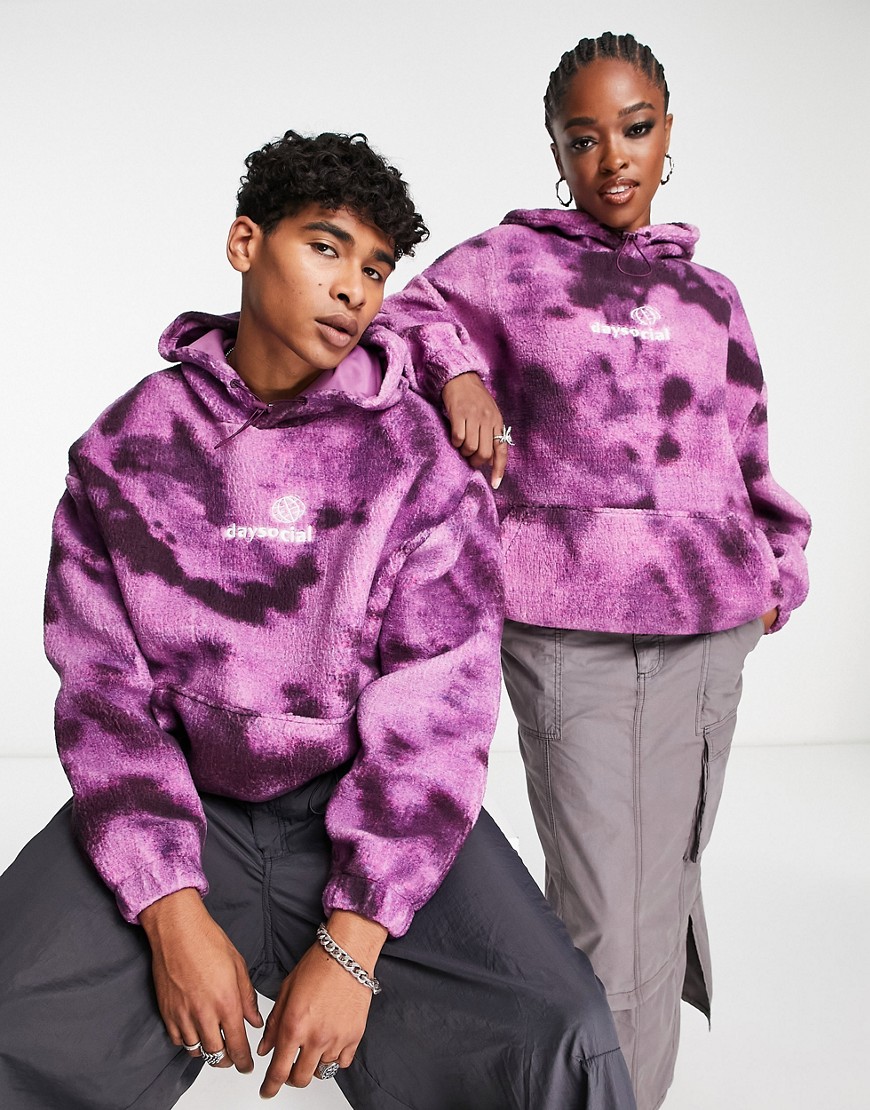 ASOS Daysocial unisex oversized hoodie in all over print tie dye teddy borg in purple