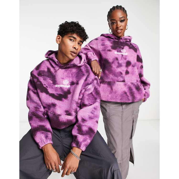 ASOS Daysocial unisex oversized hoodie in all over print tie dye teddy borg in purple