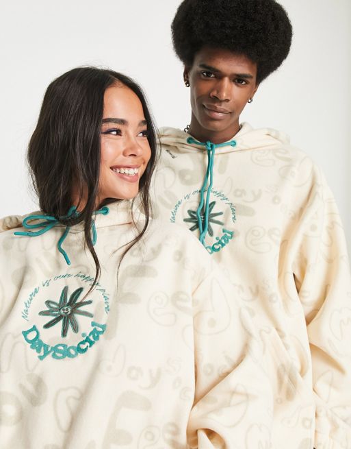 ASOS Daysocial unisex oversized set in polar fleece with all over print
