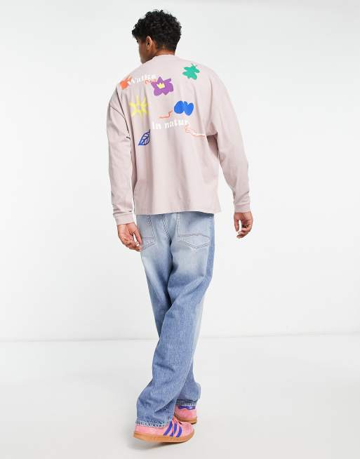 ASOS Daysocial unisex oversized long sleeve t-shirt with back graphic print in grey, 4 of 4