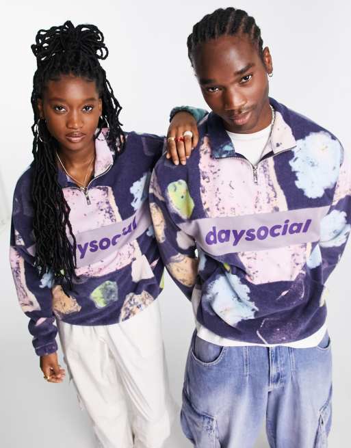 ASOS Daysocial unisex oversized set in polar fleece with all over print