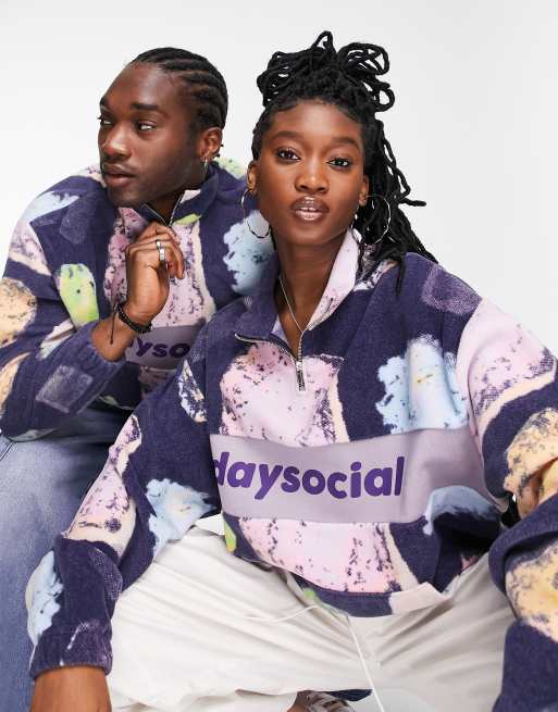 ASOS Daysocial unisex oversized set in polar fleece with all over print