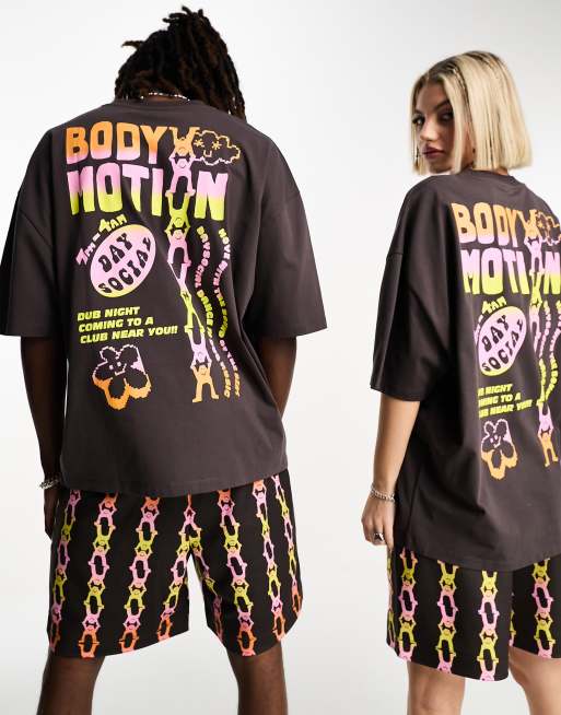 ASOS Daysocial unisex oversized t-shirt in heavyweight 220gsm brown with body motion back print - part of a set